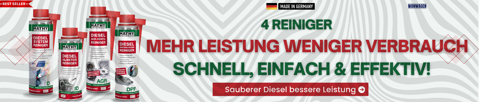 MATHY Diesel-Komplett-Kur - Diesel Additiv Reinigungsset - DPF Reiniger + Diesel Systemreiniger + Injektoren Reiniger + AGR Reiniger, 4 Dosen